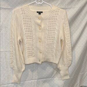 Women’s Cream Open-Knit Button Cardigan Sweater